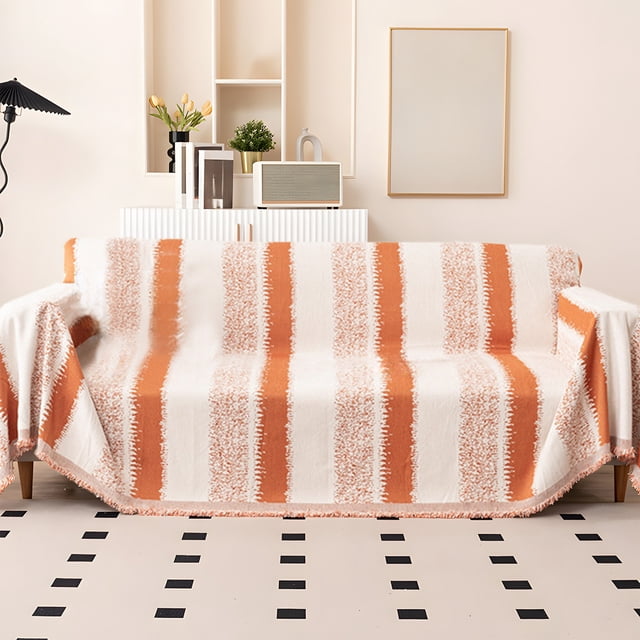 Light Blankets for Summer,Comfortable Light Striped Sofa Towel Cover Cloth Universal Non-Slip Sleeping Blanket Scratch Sofa Cover 6X4.26Ft,Cover for Sofa