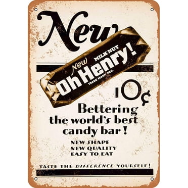 Tin Sign 1927 Oh Henry Candy Bar - Vintage Metal Sign 8x12 Inches
