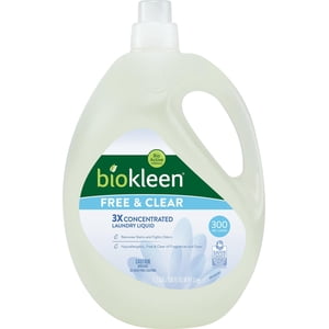 Biokleen Free & Clear Natural Liquid Laundry Detergent, Plant-Based, Unscented, Ultra-Concentrated - 300 Loads