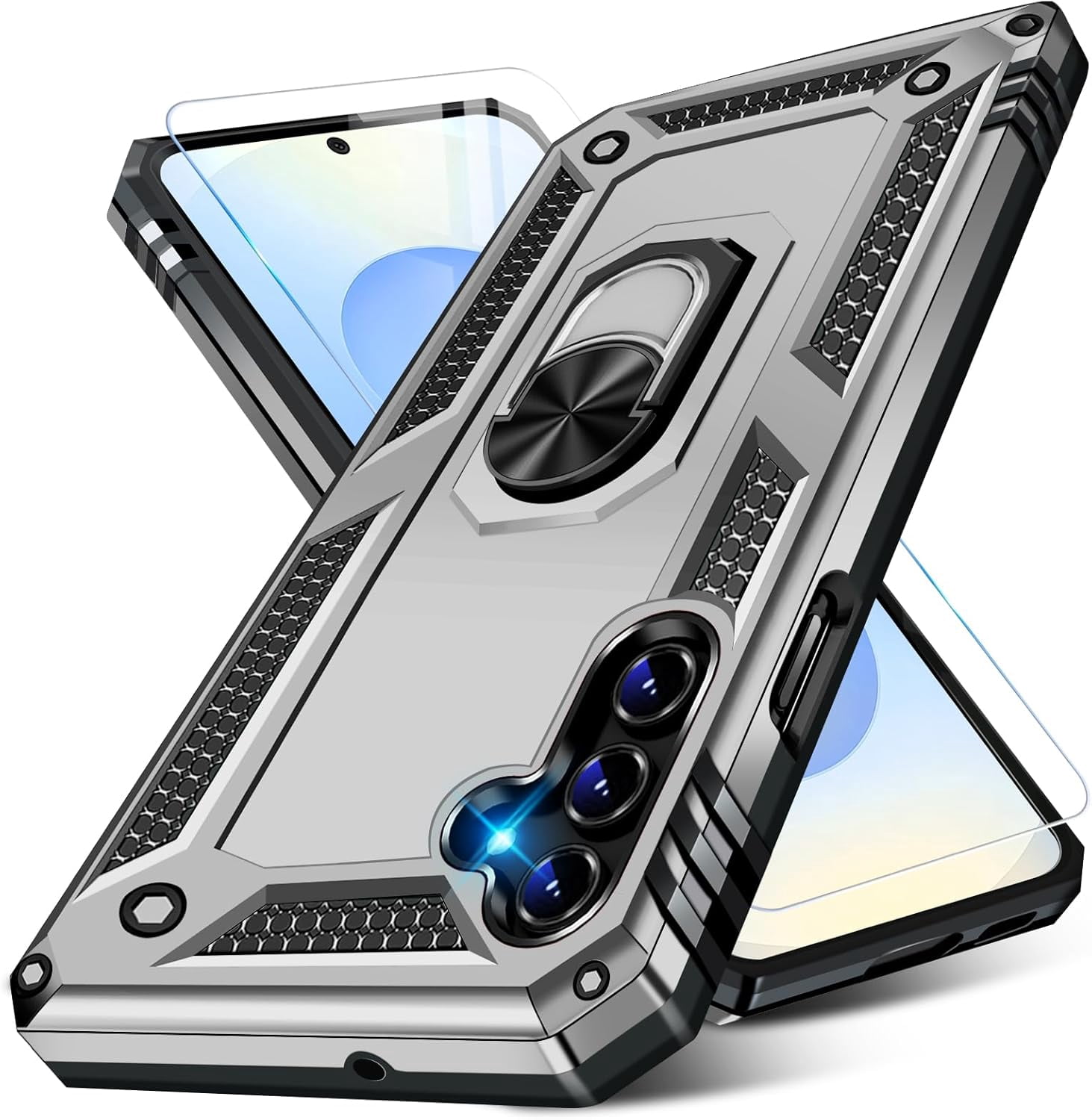 MYKOMI Heavy Duty Case for Samsung Galaxy S25 Phone Case with Screen Protector, Military Grade Shockproof Rugged Protective Cover for Samsung S25, with Metal Ring Magnetic Kickstand