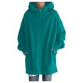 thumbnail image 1 of Bmisegm Chandail à Capuchon à Fermeture à Glissière Longline Doublé Uni Mode Urbaine pour Femmes, Veste Chandail Décontractée, Chandails pour Femmes Vert Menthe TTG, 1 of 6