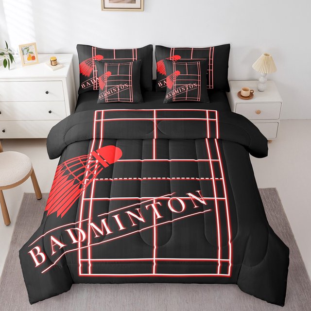 YST Sports King Comforter Set, 7-Piece, Sport Theme, Neon Glowing Red, King