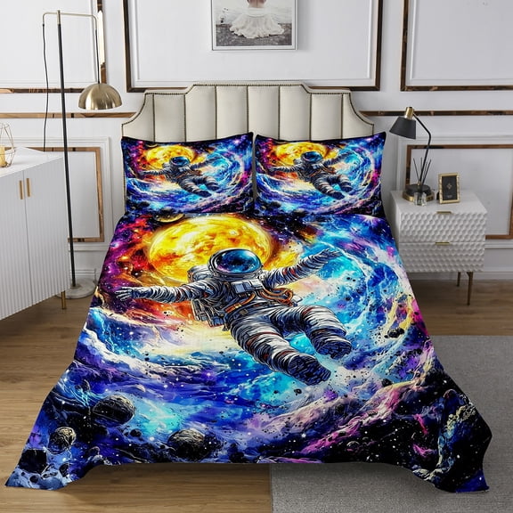 Erosebridal Astronaut Quilt Sets for King Size Bed for Teens, Mystic Outer Space Bed Set, Adventure Bedding Set, Ultra Soft Bedroom Decorative, 3pcs