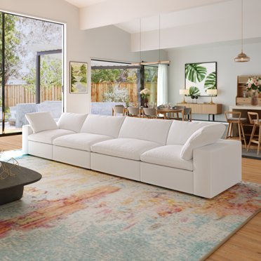 Sodrens Canapé Sectionnel Convertible Libre Canapé Modulaire, Canapé Moderne en Tissu de Lin pour Salon, Appartement et Petit Espace, Canapé 4 Places, Blanc