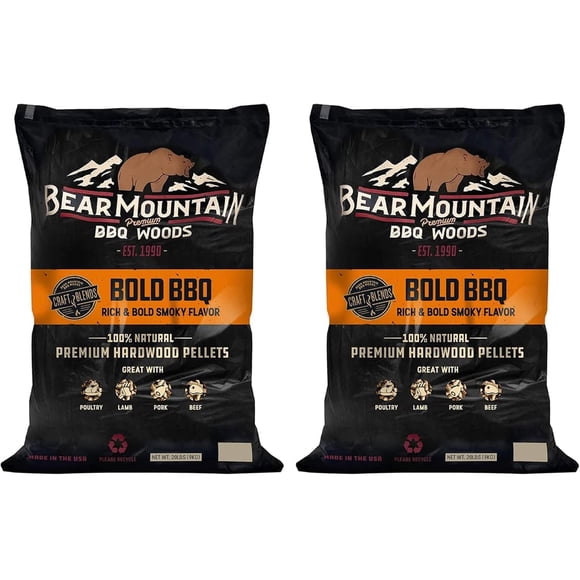 Bear Mountain 2 Pack All Natural Wood Pellets for Smoker, Grill & BBQ, 20 Lbs, Bold