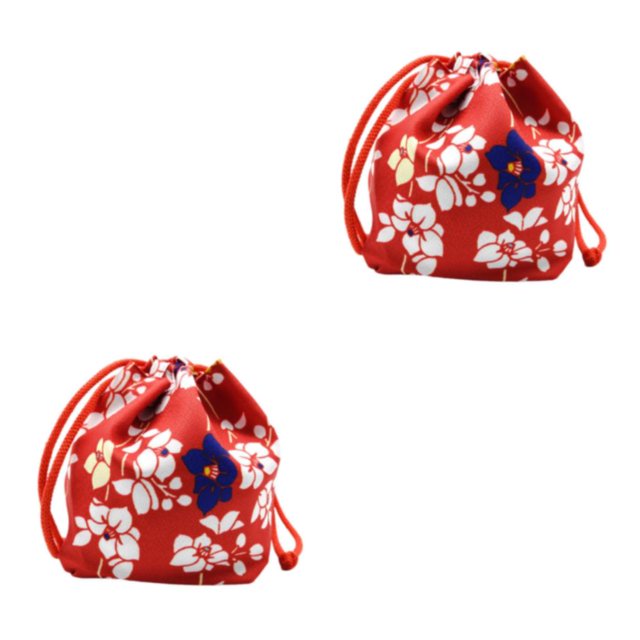 VONKY Japanese Drawstring Bag Coin Purse Food Pouch Durable and Portable Red 14x12x16cm 2Set