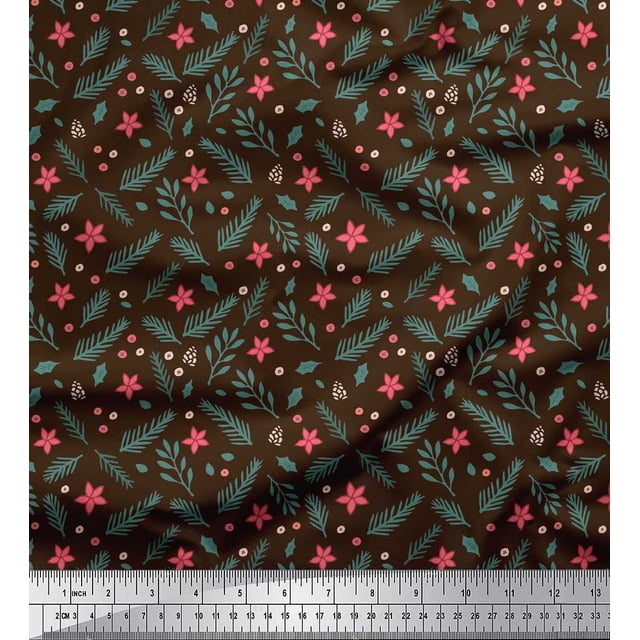 Soimoi Brown Georgette Viscose Fabric Floral & Leaves Print Fabric by Yard 42 Inch Wide