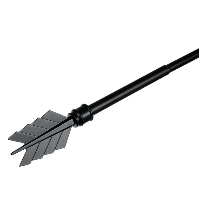 16/19Mm Metal Drape Pole Set (Quill - Black) (28-48) showing a close-up of the black metal curtain rod with textured quill finial, designed to support heavy drapes and valances, suitable for window treatments in living or bedrooms.