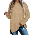 thumbnail image 2 of Pisexur Chandail en Molleton Douillet pour Femmes à Manches Longues Col Rond Mode Couleur Unie Automne chandail Décontracté Ourlet Fendu, 2 of 4