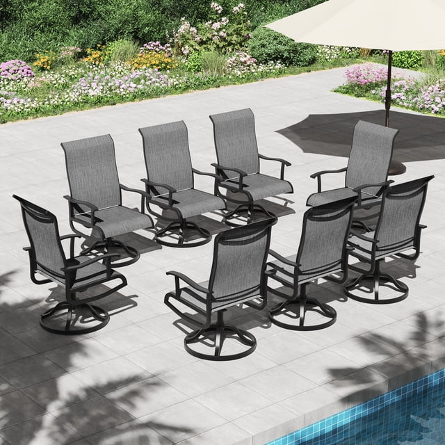 Innumia Set of 8 Outdoor Swivel Rocker Patio Dining Chairs, High Back All Weather Textilene Material Patio Chairs for Backyard Deck