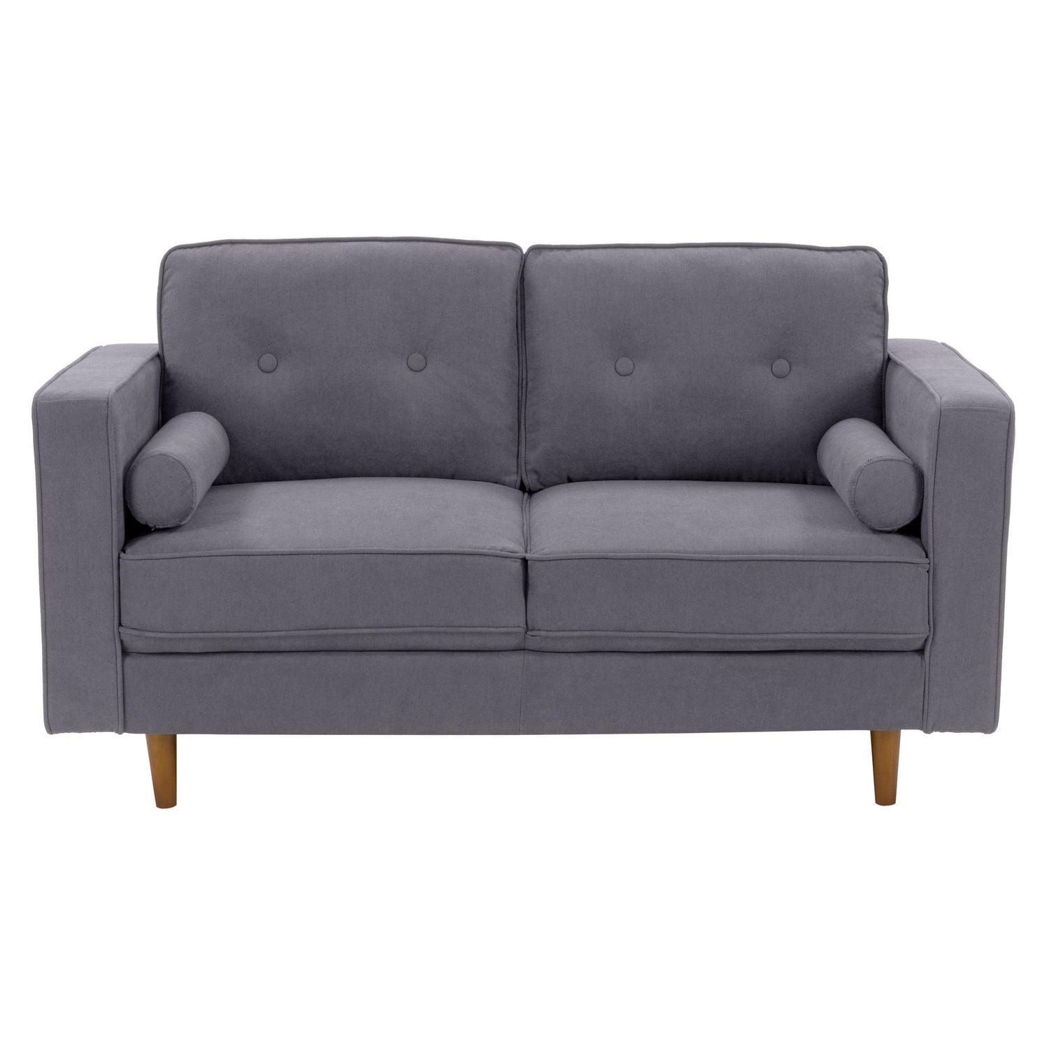Ensemble de salon CorLiving Mulberry 4 pièces, rembourré en microfibre, style milieu de siècle moderne, avec causeuse, canapé, fauteuil et pouf, gris