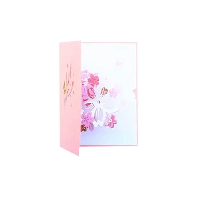 TIELUTT Color Printing Cherry Flower Three Greeting Card Hollow Paper Carving Purple Cherry Flower Blessing Greeting Blank Cards Flower Note Cards Stock and Envelopes We Miss You Cards Cards Wedding