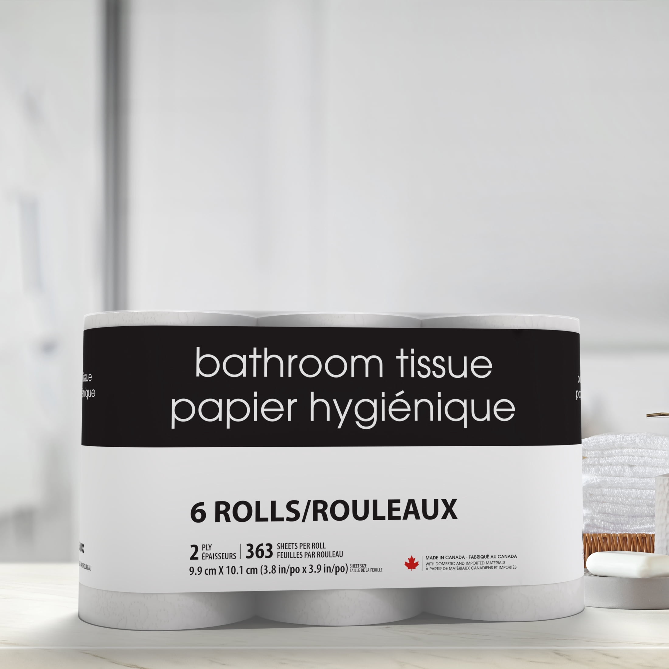 Papier hygiénique noir & blanc, 6 rouleaux triples, 363 feuilles