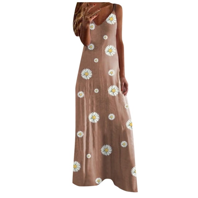 Robe d'Été pour Femmes Aguichant Mode pour Femmes Vacances Été Sans Manches Imprimée Col en V Aguichant Décontractée Longue Robe Maxi Robe d'Été pour Femmes Maxi Été Longue Robe pour Femmes