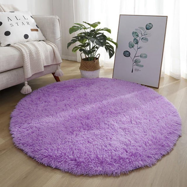 Round Faux Fur Area Rug (100cm) - Plush Bedroom Floor Mat, Accent Carpet for Yoga & Chair