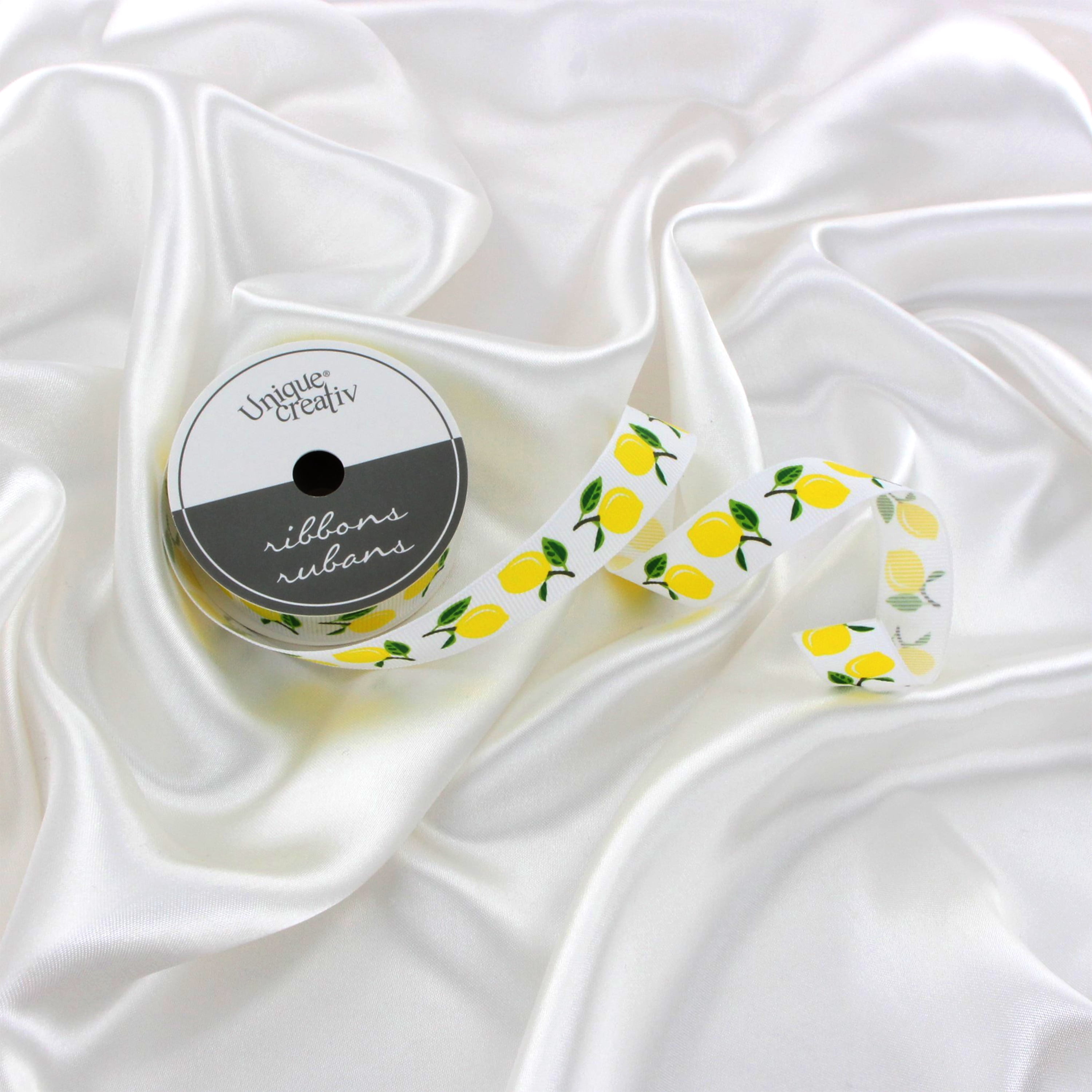 UNIQUE CREATIV, Ribbon, Printed Grosgrain, Lemon, 20mm x 5.4m (0.78" x 18ft)