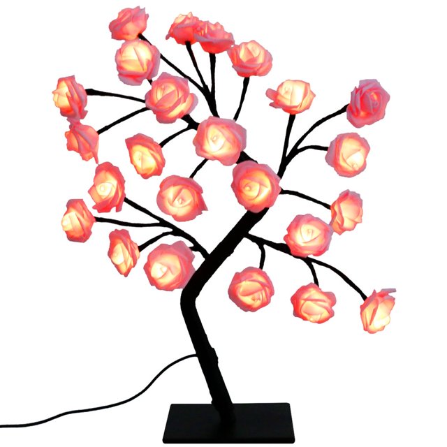 Lampe Arbre Fleur de Rose Alimentée par USB, Lampe de Table Rose avec des Fleurs Colorées Illuminées en Forme de Rose sur branches Ajustables, Ensemble sur une base Noire. Présente un design DIY pour Façonner des branches et une Fonctionnalité Alimentée par USB. Parfaite pour la Décoration de la Maison, de la Chambre Ou d'Un Mariage.