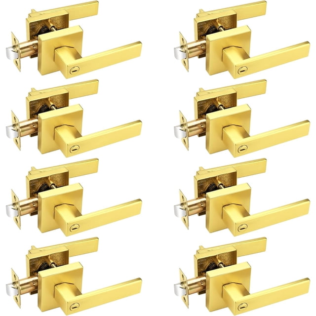 Polished Chrome Door Handles Interior Square Privacy Door Levers Door Handles Interior Door Lock for Bedroom and Bathroom Reversible for Right/Left Side Doors