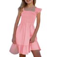 thumbnail image 1 of Kids Girls Summer Dresses Cute Double Layer Ruffle Sleeve Smocked Flowy Dress Sundress 3-14 Years, 1 of 4
