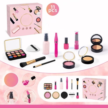 karymi Girls Makeup Playset 6.11x5.51x2.36 Inch Simulation Cosmetics Kit with Mirror and Brushes for Role Play Dress Up Christmas Party Favors