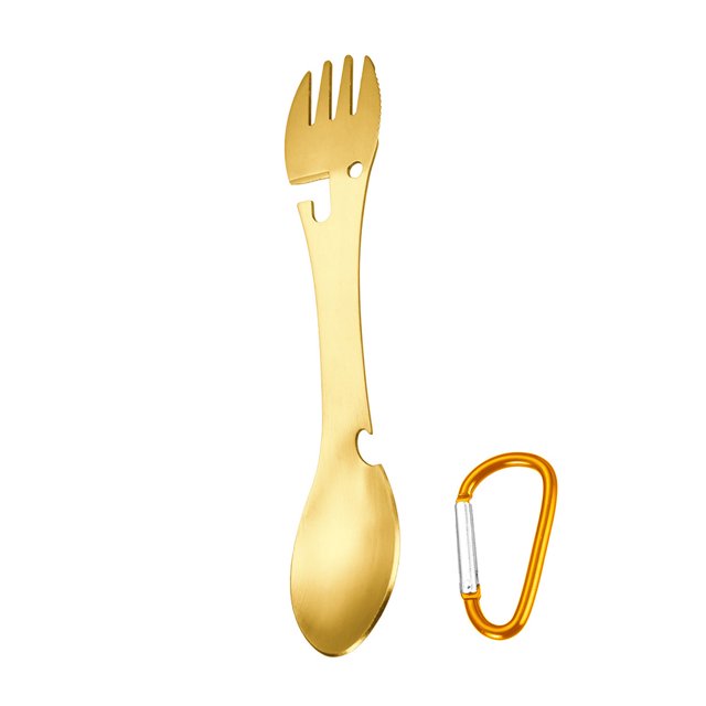 ziyahi Acier Inoxydable Multifonctions Spork Bouteille Ouvre-Bouteille Table Intégrée Camping en Plein Air Argent Or 1Set