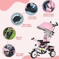 thumbnail image 4 of Qaba 6 in 1 Toddler Tricycle Stroller with Basket, Canopy, Pink, 4 of 6