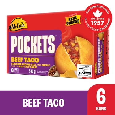 McCain Pochettes® Taco au Bœuf, Fabriqué au Canada à Partir d'Ingrédients Canadiens et Importés 6 x 90g