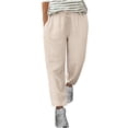 thumbnail image 1 of Yuyuzo Womens Cotton Linen Pants Drawstring High Waisted Lounge Pants Straight Leg Cropped Trousers, 1 of 5