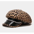 thumbnail image 1 of LinYooLi Chapeau Militaire Léopard Mode pour Femmes Printemps Automne Chapeaux Marins Bérets Plats Perles Voyage Octogonal Extérieur, 1 of 6