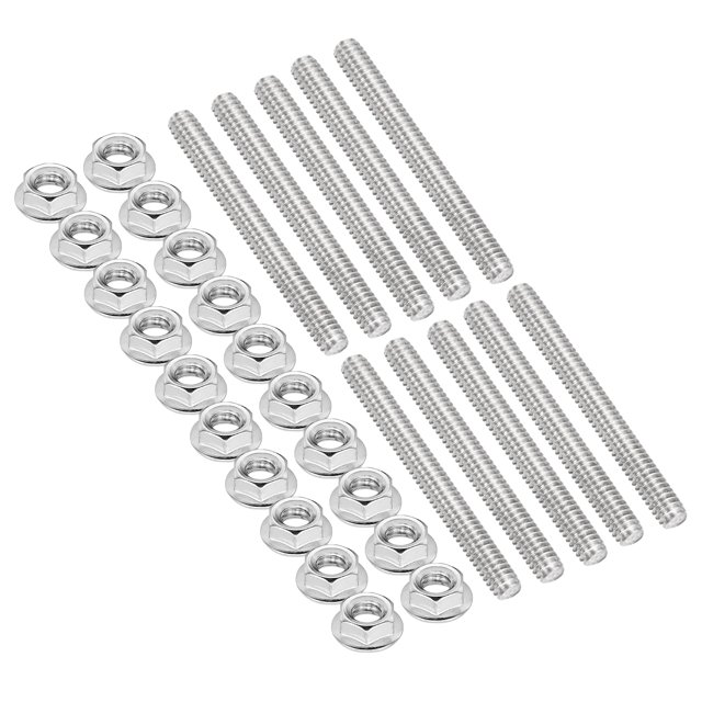 Uxcell 10Pcs 1/4"-20x60mm Threaded Rods with Hex Nuts, 304 Stainless Steel Fully Threaded Rod Right Hand Threads with 20Pcs Flange Nut for Clamps Hangers U-Bolt, Silver Tone