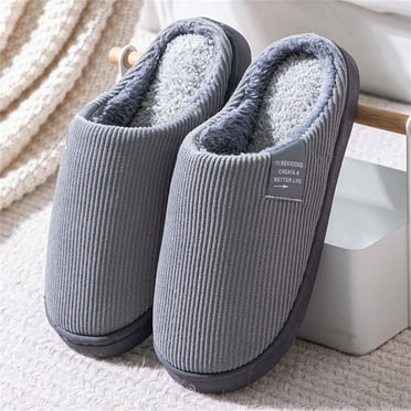 EARKITY Cotton Slippers, Plush Soft Slippers, Fuzzy House Slippers for Women Men, Winter Cotton Slippers Plush Lined Solid Color, Winter Warm Slip On House Shoes, Anti-Skid Indoor Outdoor