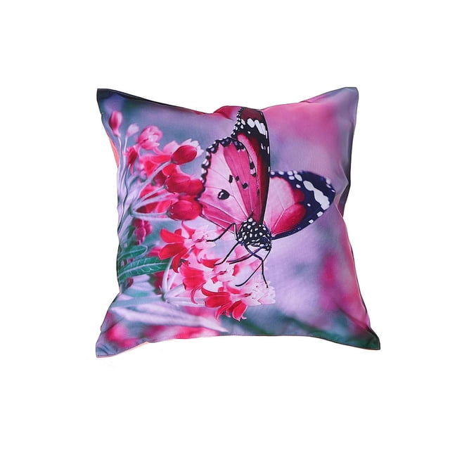IH Casa Decor Coussin d'Extérieur Imperméable Emma - Ensemble de 2, Coussins Carrés en polyester avec un Papillon Rose et Violet sur des Fleurs Roses, Imperméables avec Revêtement en Polyuréthane et Fermeture Éclair Dissimulée, Idéal pour une Utilisation d'Accent sur patio Ou à l'Intérieur.