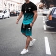 thumbnail image 2 of SHIXIAOO Men's 2025 Summer Tracksuit Plus Size Short Sleeve O Neck Athletic Suit Casual Color Block Drawstring Waist Tracksuit Set Swimming Racing Suit Mens X Suit Big Men Tuxedo Tan Suite Slim Fit, 2 of 5