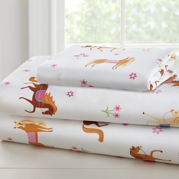Wildkin Kids Microfiber Twin Sheet Set for Boys and Girls, Bedding Sheet Set Includes Top Sheet, Fitted Sheet, and One Standard Pillow Case (Horses)