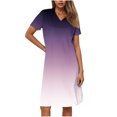 thumbnail image 4 of Ovzne Robes pour Femmes Robe d'Été Mode Femmes Imprimé Dégradé Col en V Manches Courtes Robe Ample et Confortable Robe d'Été Manches Courtes Imprimée Liquidation, 4 of 7