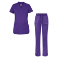 thumbnail image 2 of Adar Scrub Set for Women - Curved V-Neck Scrub Top & Tapered Drawstring Scrub Pants - 4402 - Grape - XL, 2 of 8
