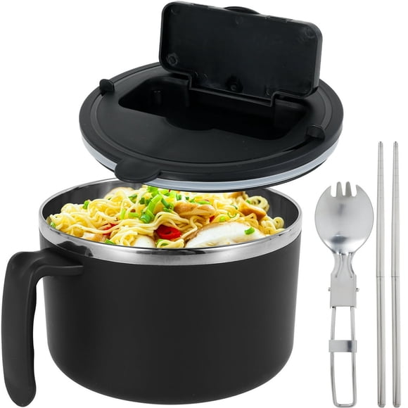DEBGFS Bol à Ramen Rapi avec Couvercle Filtrable 1200 ml Bol à Ramen pour Micro-Ondes avec Cuillère Baguettes Bol Cuiseur de Ramen Sans BPA