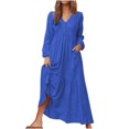 thumbnail image 2 of FcBaudy Robe à Manches Longues à Col en V, Robes d'Été pour Femmes, Robes pour Femmes Mode Robes pour Femmes Décontractées à Manches Longues Couleur Robe Longue à Col en V Robe Femme, 2 of 4