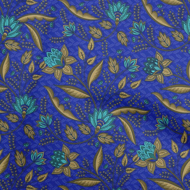oneOone Polyester Spandex Blue Fabric Asian Floral Sewing Material Print Fabric By The Yard 56 Inch Wide