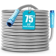 Aqua Joe Heavy-Duty Spiral Constructed Stainless Steel Metal Garden Hose, 75-Feet