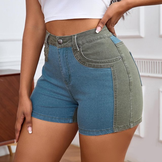 Styesk Shorts pour Femmes Mode Femmes Extensible Mode Patchwork Lavé Shorts en Denim Rehausseur de Hanches