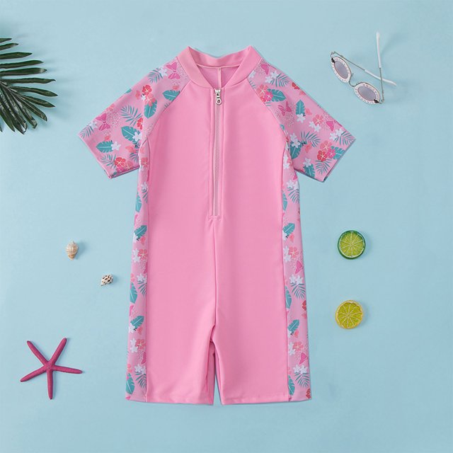 TopLLC Mode Fille Maillot de Bain Deux Pièces Manches Courtes Hauts Col Rond Ensemble Pantalon Court Fille Serveur