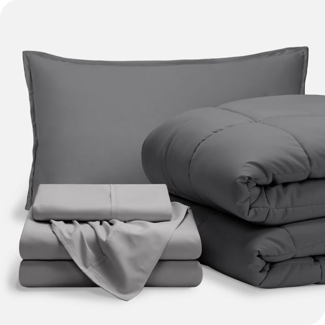 Bare Home 5-Piece Bed-in-a-Bag - Twin, Gray with Light Gray Sheet Set
