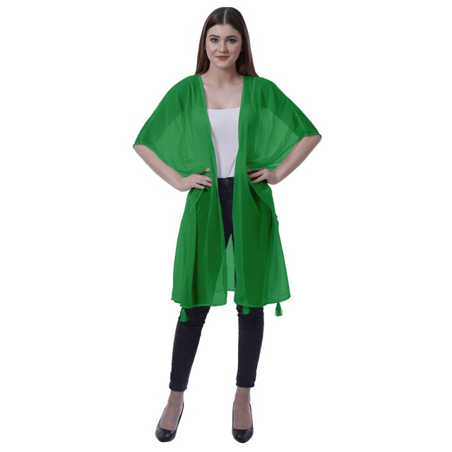 Moomaya Womens Georgette Shrug Open Front Long Sheer Coverup w/ Tassels