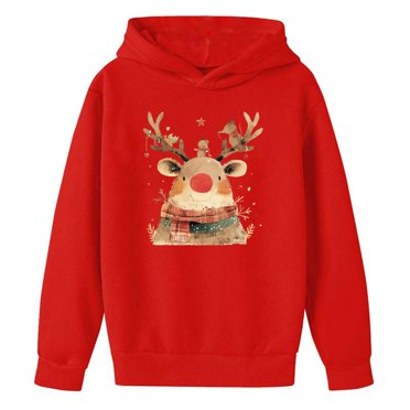 FhsagQ Ensembles Petit Garçon Ensembles 5/6 Hiver Costume de Noël Enfants Survêtement Imprimé Renne Ensemble de Sport Garçons Filles Chandail à Capuchon et Pantalon de Sport Survêtement Tenue de Noël Melon D\'eau Rouge 3-4 Ans
