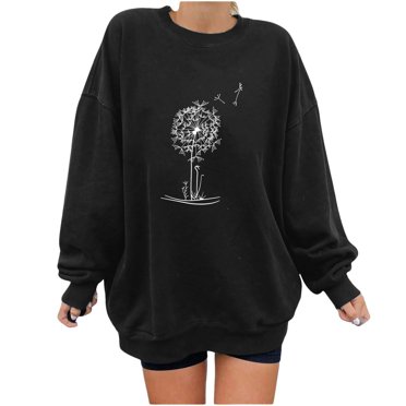 Yuyuzo Crew Neck Sweatshirts for Women Dandelion Graphic Long Sleeve Thick Pullover Sweatshirt Loose Fitting