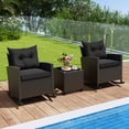 thumbnail image 4 of Costway 3 PCS Patio Wicker Rocking Set with Tempered Glass Table & Soft Cushions Outdoor Black, 4 of 10