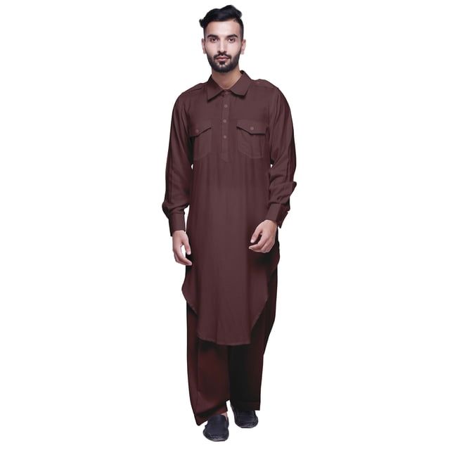 Atasi Kurta Pyjama Pathani à Col Classique pour Garçons Chemise en Rayonne à Poche avant