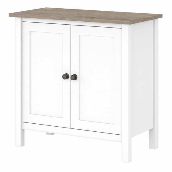 Bush Furniture Mayfield Accent Storage Cabinet with Doors in Pure White and Shiplap Gray