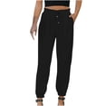 thumbnail image 2 of Jienlioq Cargo Pants Women Woman Color Cotton and Linen Drawstring Elastic Waist Long Straight Pants, 2 of 9